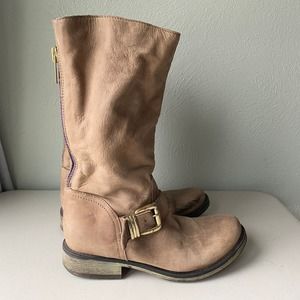 Steve Madden Light Tan Brown Fabiana Leather Boots with Bukle Strap Womens Sz 7